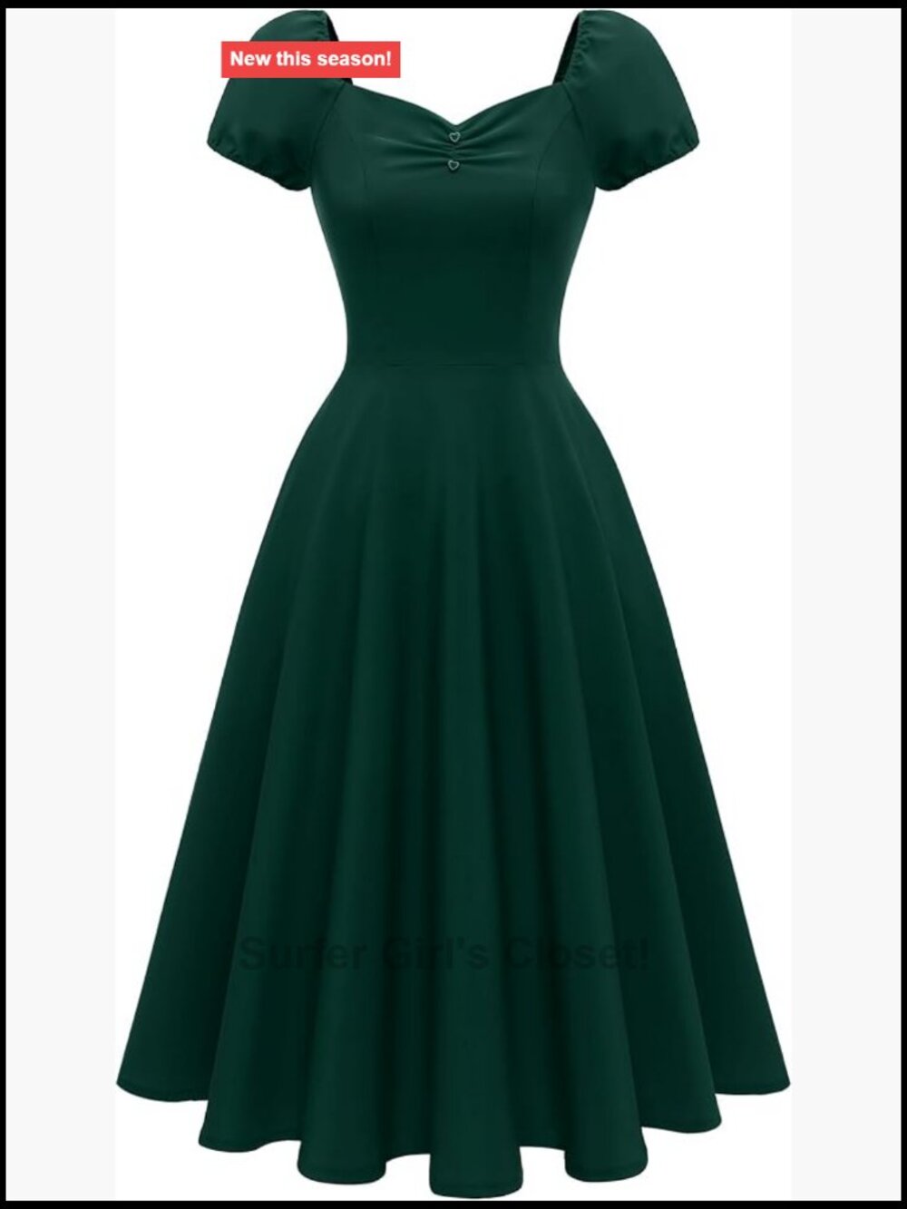 Women's 1950s Vintage Swing Dress with Puff Sleeve Cocktail Tea Party Dress